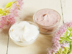 Pink and white facial mask